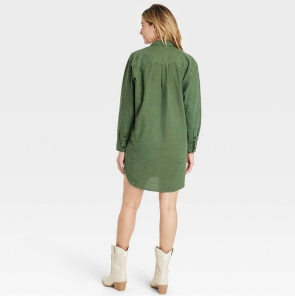 Universal Thread Cotton Linen Green Button-Up Shirt Dress XXL - Picture 2 of 12